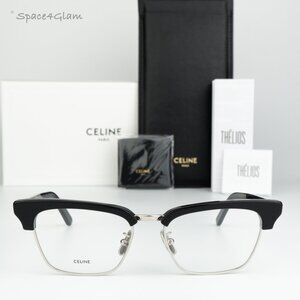 NEW Celine CL50026U 016 Shiny Palladium Black Demo Unisex Square Eyeglasses